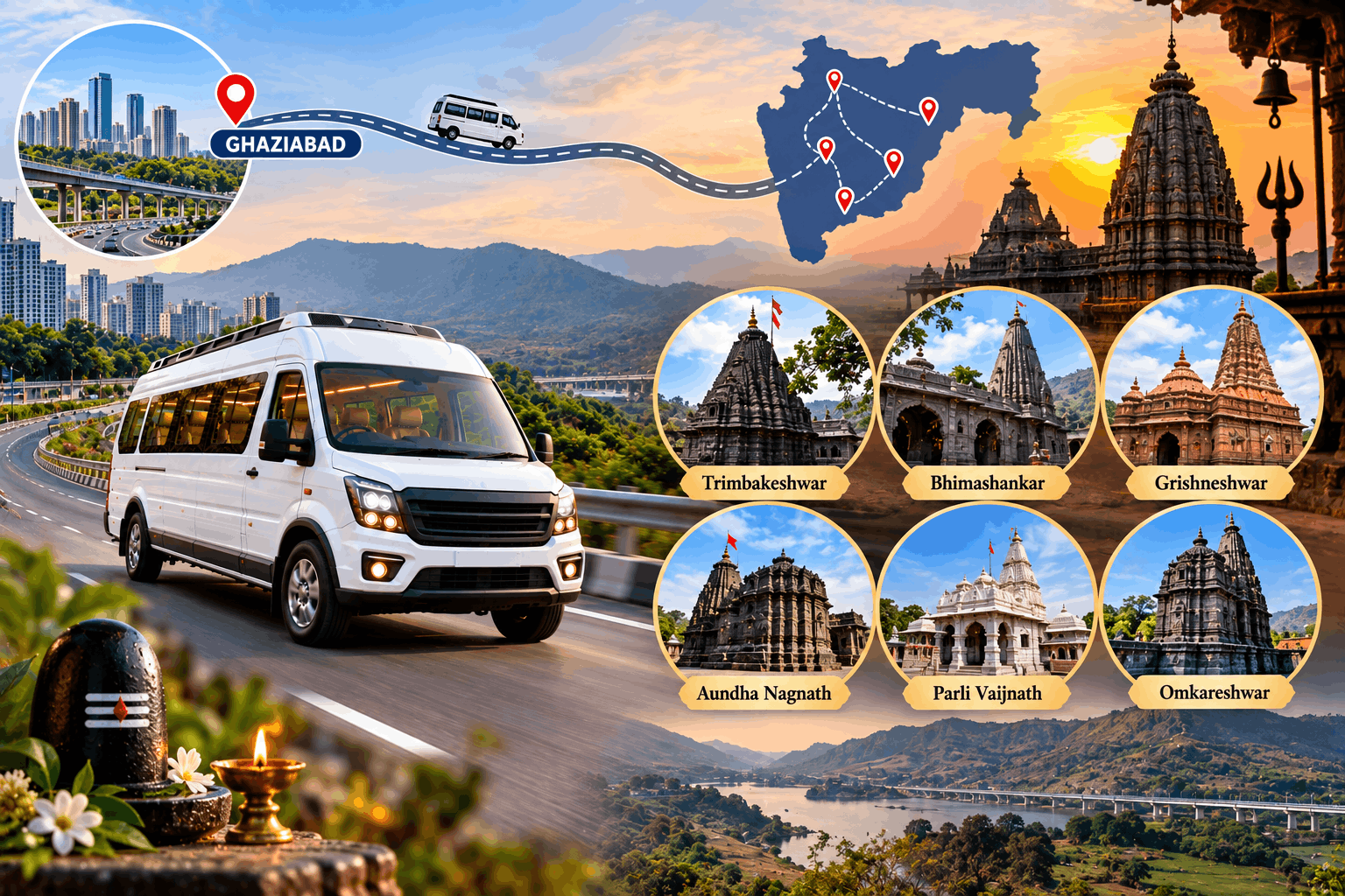 Tempo Traveller Ghaziabad to Maharashtra Jyotirlinga | Luxury Yatra Package